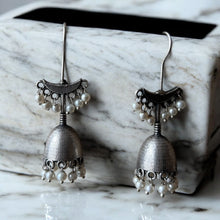 Bell Long Loop Earrings with White Pearls