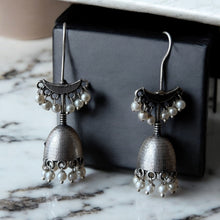 Bell Long Loop Earrings with White Pearls