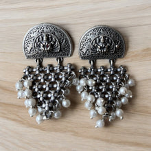 Goddess carved Earrings with White Pearls