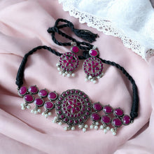 Dazzling Maroon with White Pearls Necklace Set