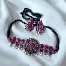 Dazzling Maroon with White Pearls Necklace Set