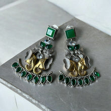Stunning Royal Green Elephant Faced Dual Tone Earrings