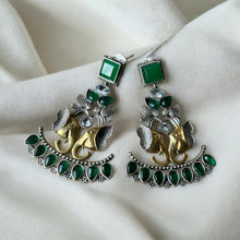 Stunning Royal Green Elephant Faced Dual Tone Earrings