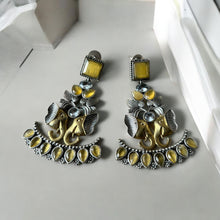 Stunning Elephant Faced Yellow Dual Tone Earrings