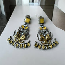 Stunning Elephant Faced Yellow Dual Tone Earrings